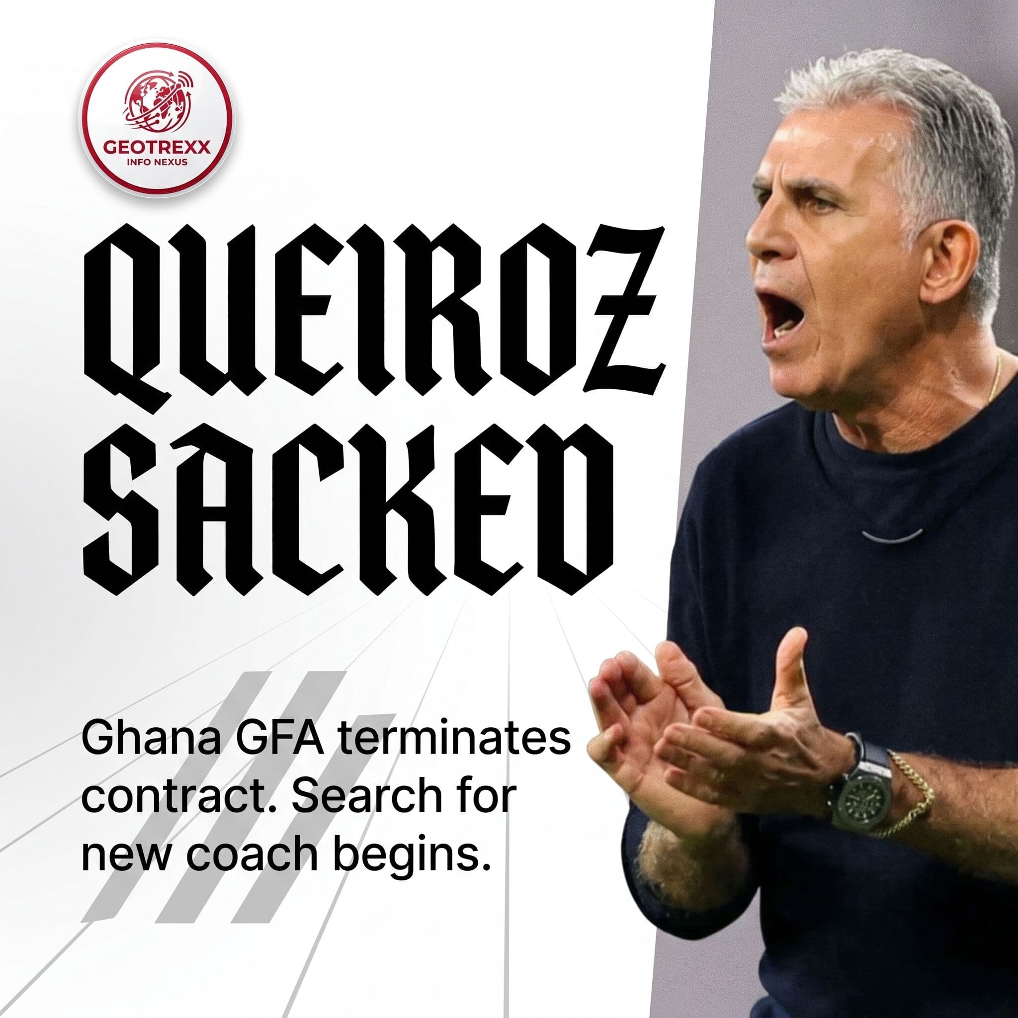 Breaking: Ghana Football Association Sacks Carlos Queiroz as Black Stars Head Coach